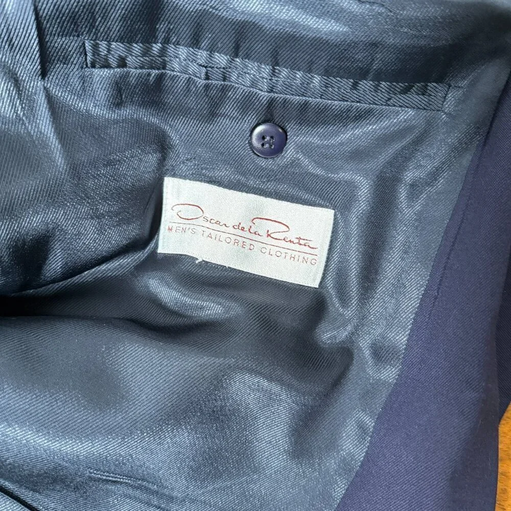 Oscar De La Renta Men's 48L Navy 100% Wool Blazer Button Front